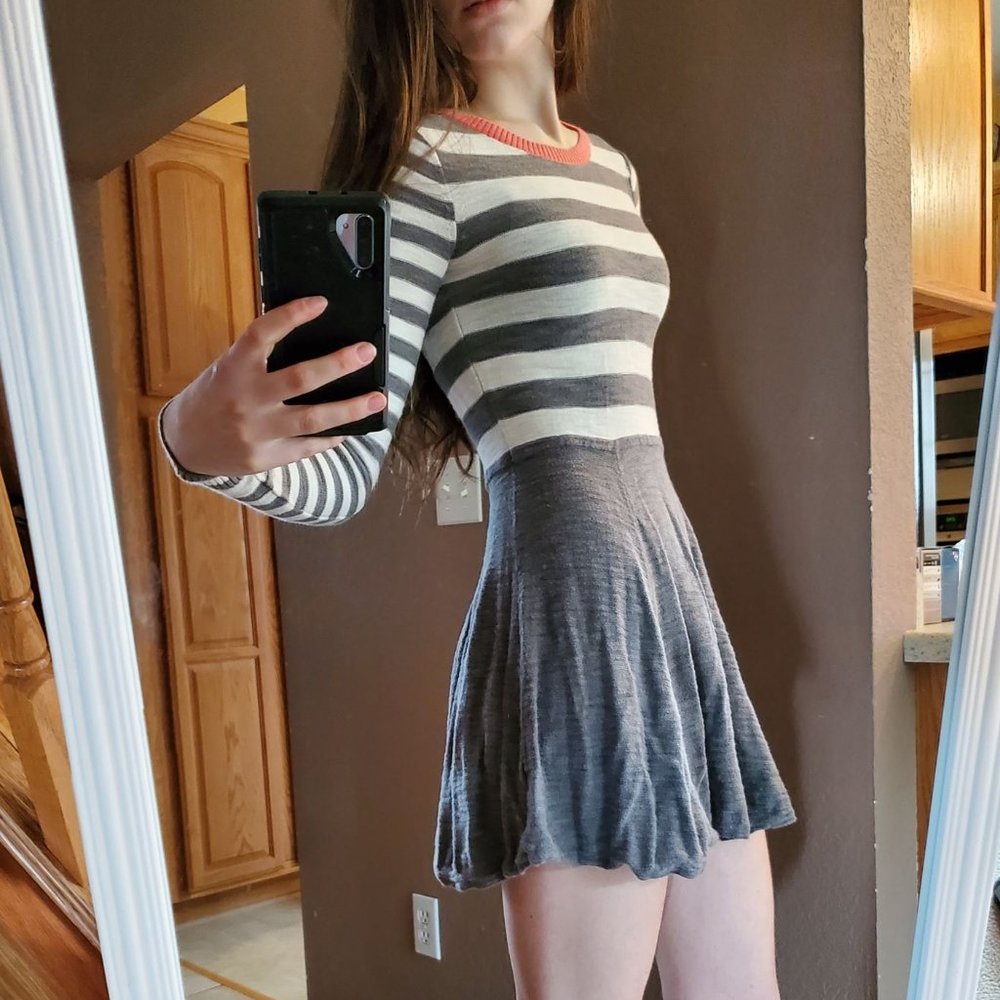Express Knit Striped Fit and Flare Skater Dress